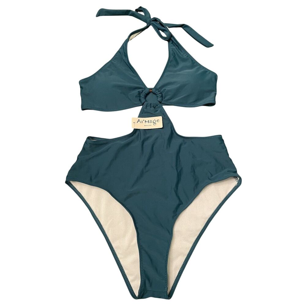 Women’s Teal Ai’Mage Size Large One-Piece Swimsuit Open Side Design